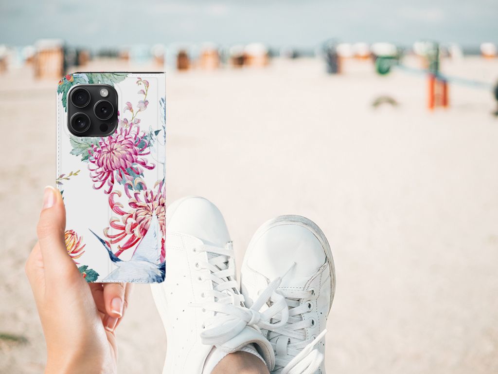 iPhone 15 Pro Hoesje maken Bird Flowers bloemen strand gezicht