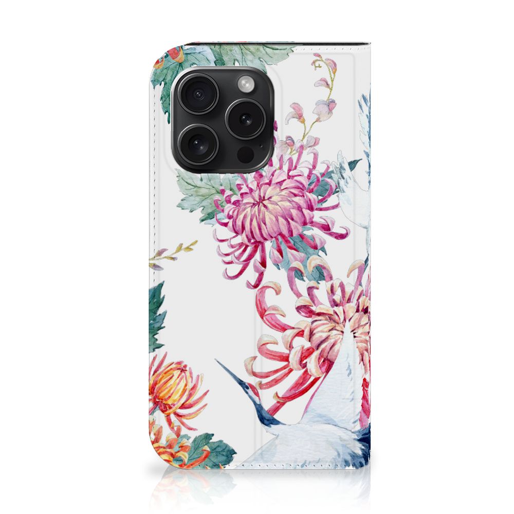 iPhone 15 Pro Hoesje maken Bird Flowers bloemen ooievaar zijaanzicht