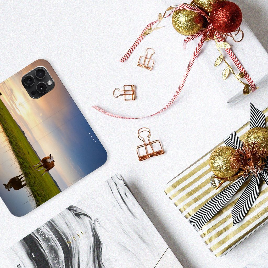 iPhone 15 Pro Hoesje maken Koe koe ondergang landschap design voorkant