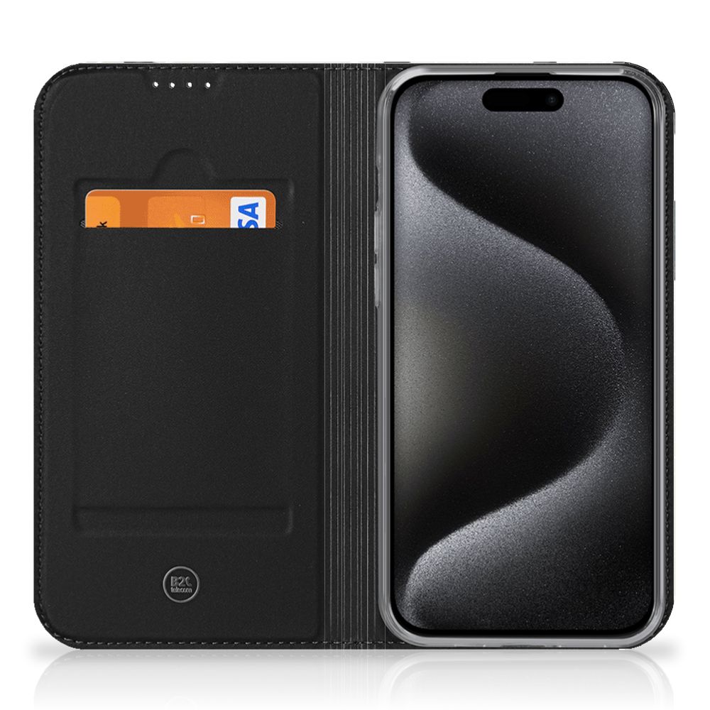 iPhone 15 Pro Hoesje maken Koeienvlekken stand case binnenkant zwart