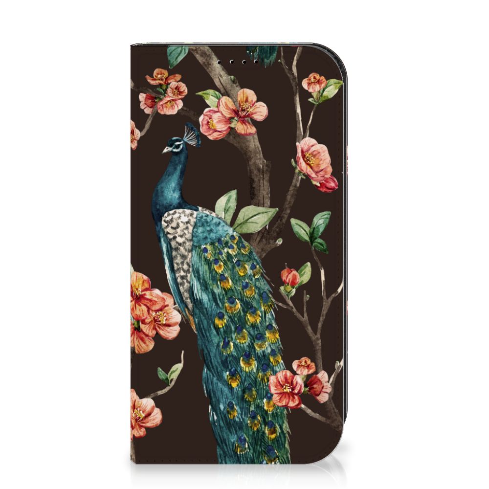 iPhone 15 Pro Hoesje maken Pauw met Bloemen - kleurrijke pauw met bloemenontwerp 🌸 op een duurzaam hoesje.