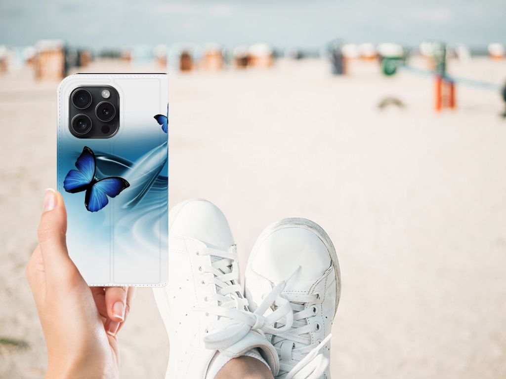 iPhone 15 Pro Hoesje maken Vlinders hoesje blauwe vlinders voorkant