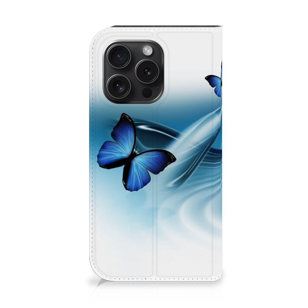 iPhone 15 Pro Hoesje maken Vlinders design blauwe vlinders zijkant