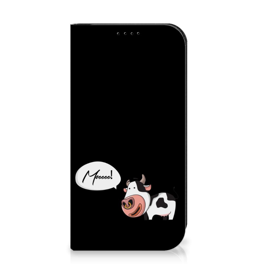 iPhone 15 Pro Magnet Case Cow met een schattige koe en tekstballon. Uniek ontwerp voor je telefoon! 🐄