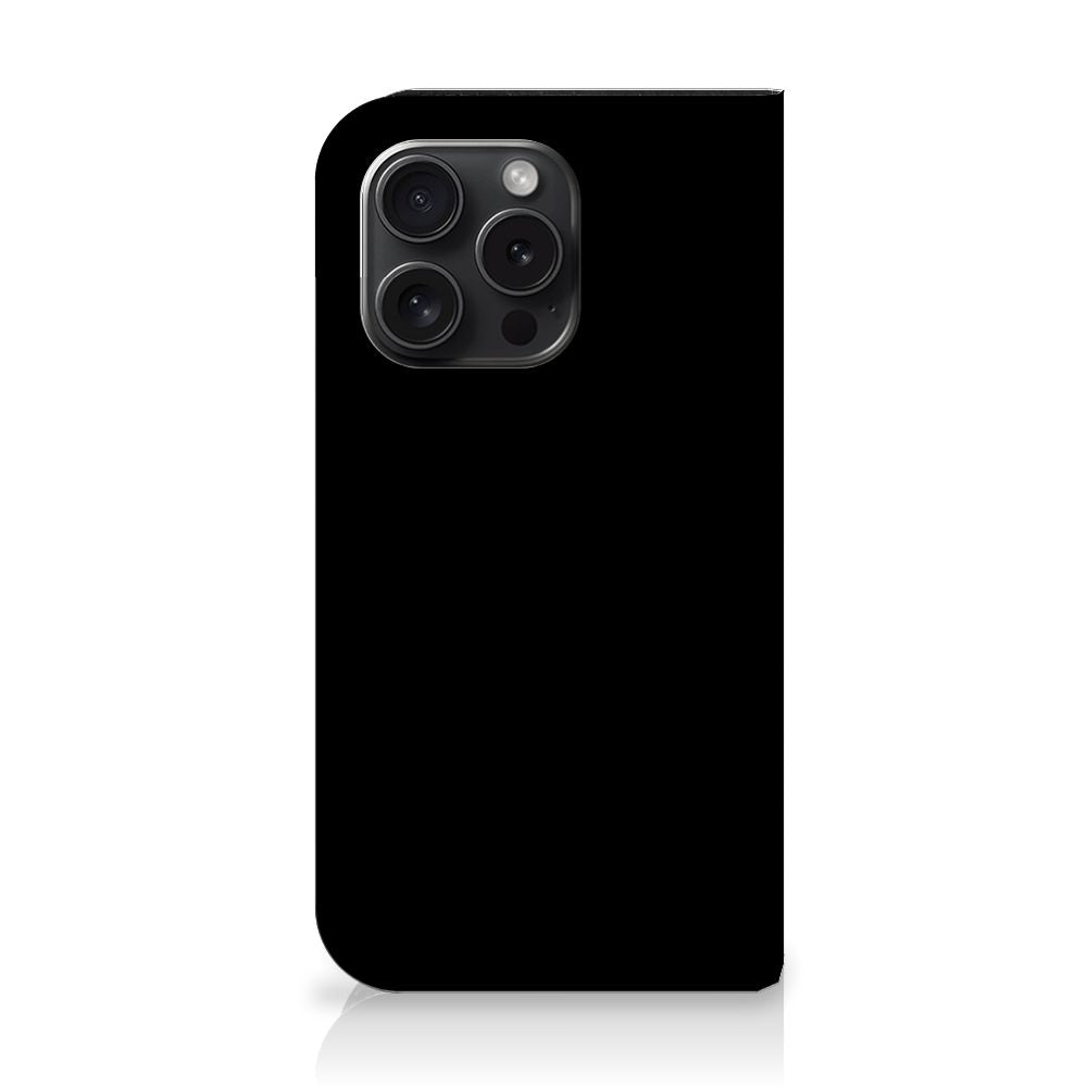 iPhone 15 Pro Magnet Case Cow - stijlvolle zwarte magnetische telefoonhoes met pasje vak.