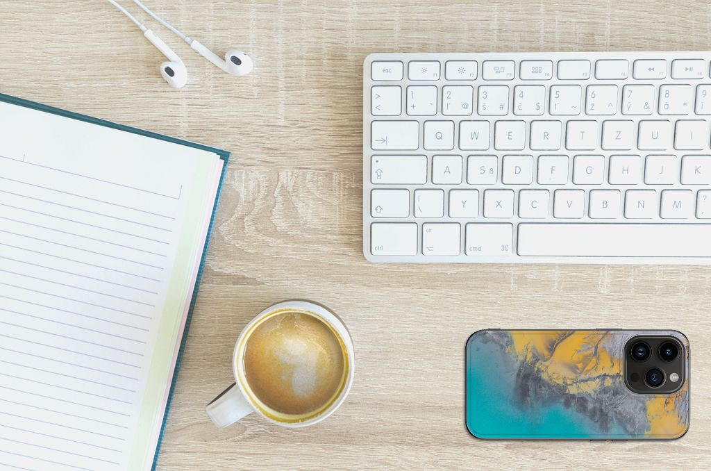 iPhone 15 Pro Marmeren Print Telefoonhoesje Marble Blue Gold B2C Telecom