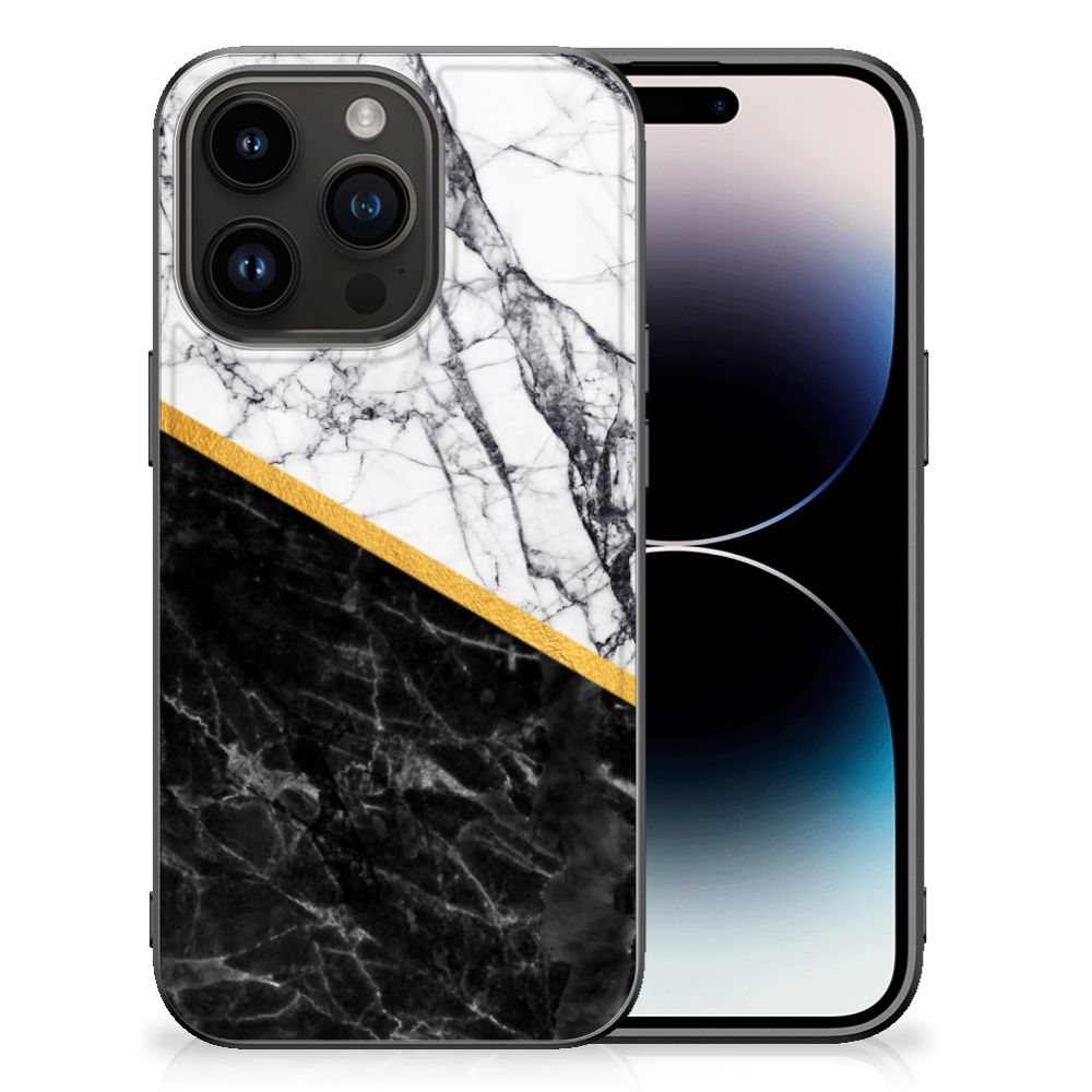 iPhone 15 Pro Marmeren Print Telefoonhoesje Marmer Wit Zwart - Origineel Cadeau Man B2C Telecom