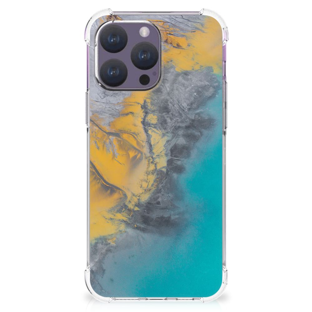 iPhone 15 Pro Max Anti-Shock Hoesje Marble Blue Gold B2C Telecom