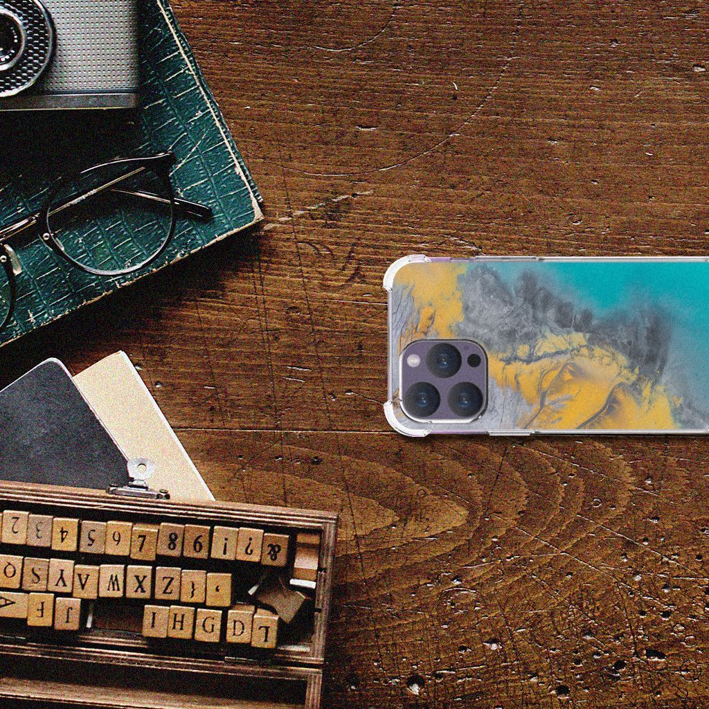 iPhone 15 Pro Max Anti-Shock Hoesje Marble Blue Gold B2C Telecom