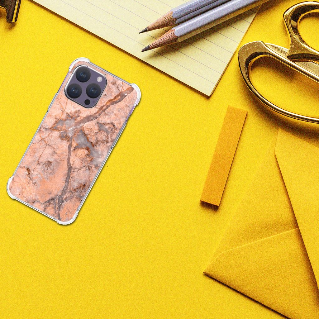 iPhone 15 Pro Max Anti-Shock Hoesje Marmer Oranje B2C Telecom