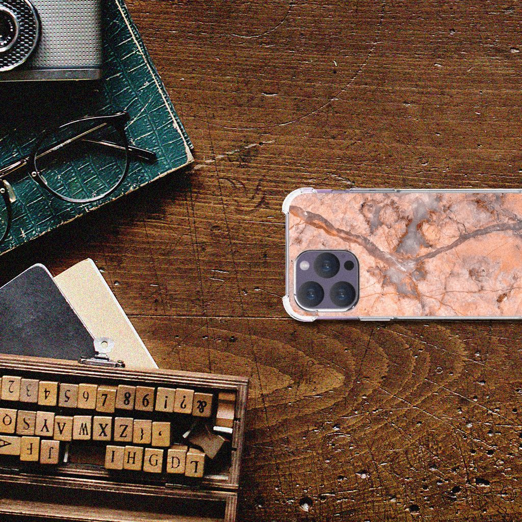 iPhone 15 Pro Max Anti-Shock Hoesje Marmer Oranje B2C Telecom
