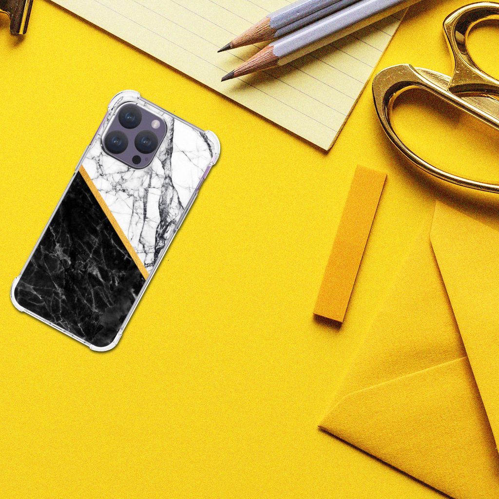 iPhone 15 Pro Max Anti-Shock Hoesje Marmer Wit Zwart - Origineel Cadeau Man B2C Telecom
