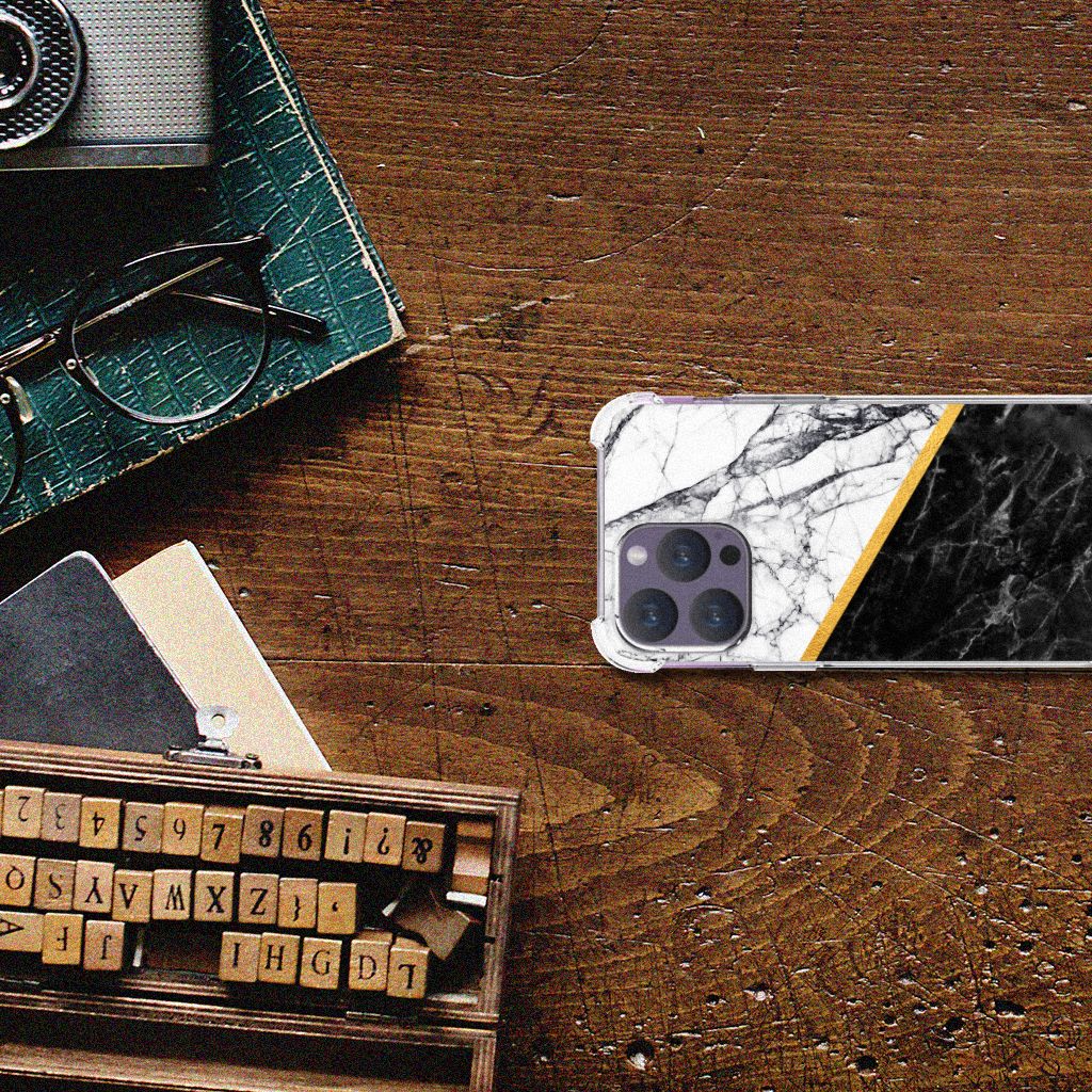iPhone 15 Pro Max Anti-Shock Hoesje Marmer Wit Zwart - Origineel Cadeau Man B2C Telecom