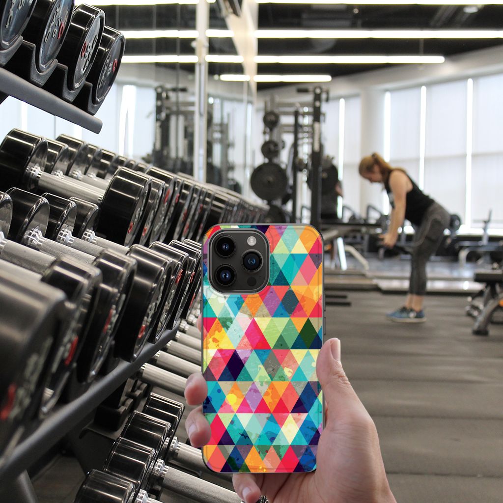 Apple iPhone 15 Pro Max Back Case Geruit patroon sportzaal hand