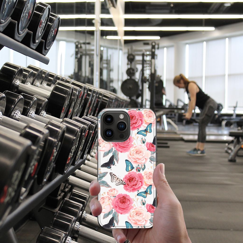 Apple iPhone 15 Pro Max Bloemen Hoesje Butterfly Roses bloemen planten print hand fitness