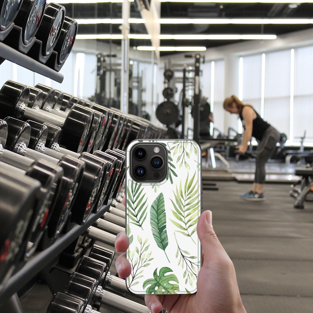 Apple iPhone 15 Pro Max Bloemen Hoesje Leaves bloemen planten print hand gewichthefster gym