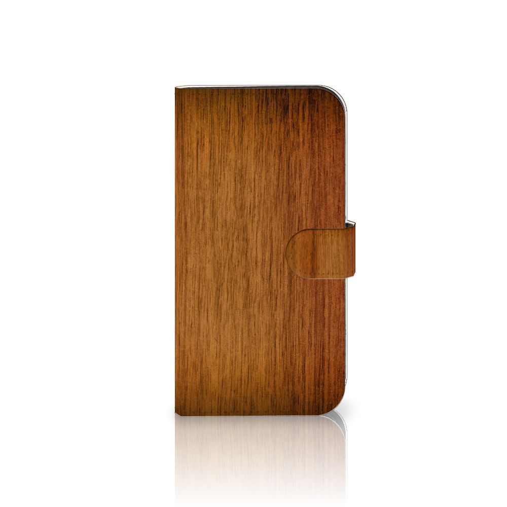 iPhone 15 Pro Max Book Style Case Donker Hout met realistische houtprint en pasjeshouder