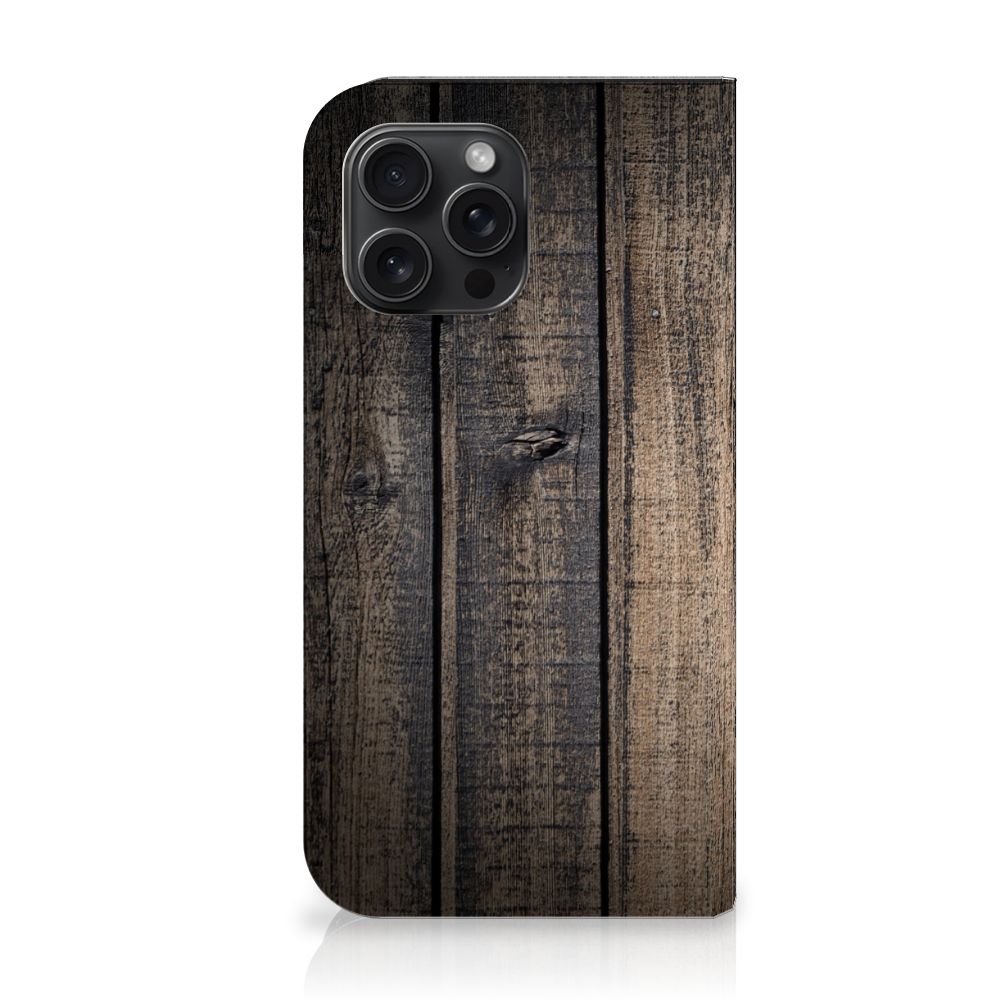 iPhone 15 Pro Max Book Wallet Case Steigerhout met een uniek steigerhout design, perfect voor elke stijl.