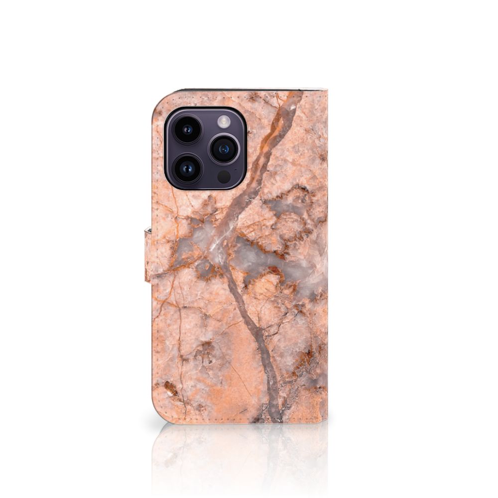 iPhone 15 Pro Max Bookcase Marmer Oranje met unieke marmerdesign voor stijl en bescherming 📱.