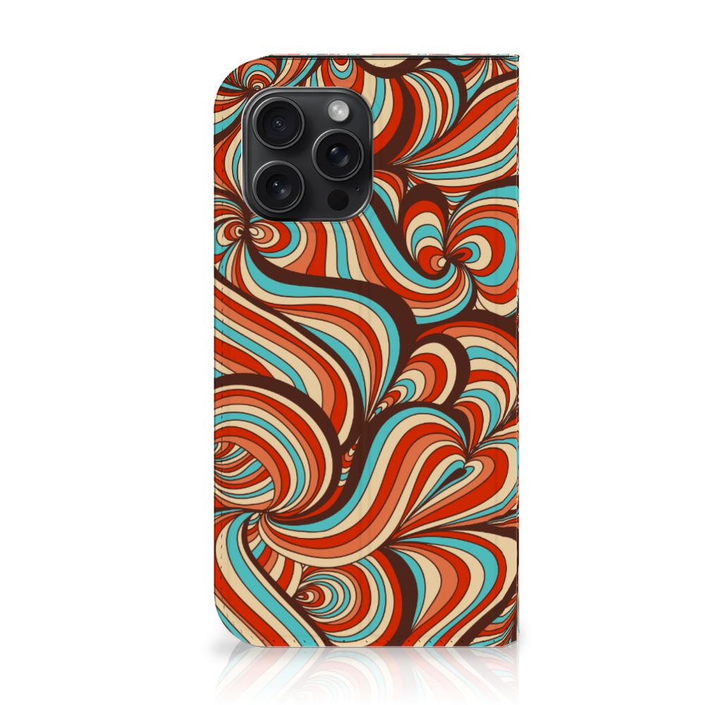 iPhone 15 Pro Max Bookcase Retro retro kleurrijk ontwerp achterzijde