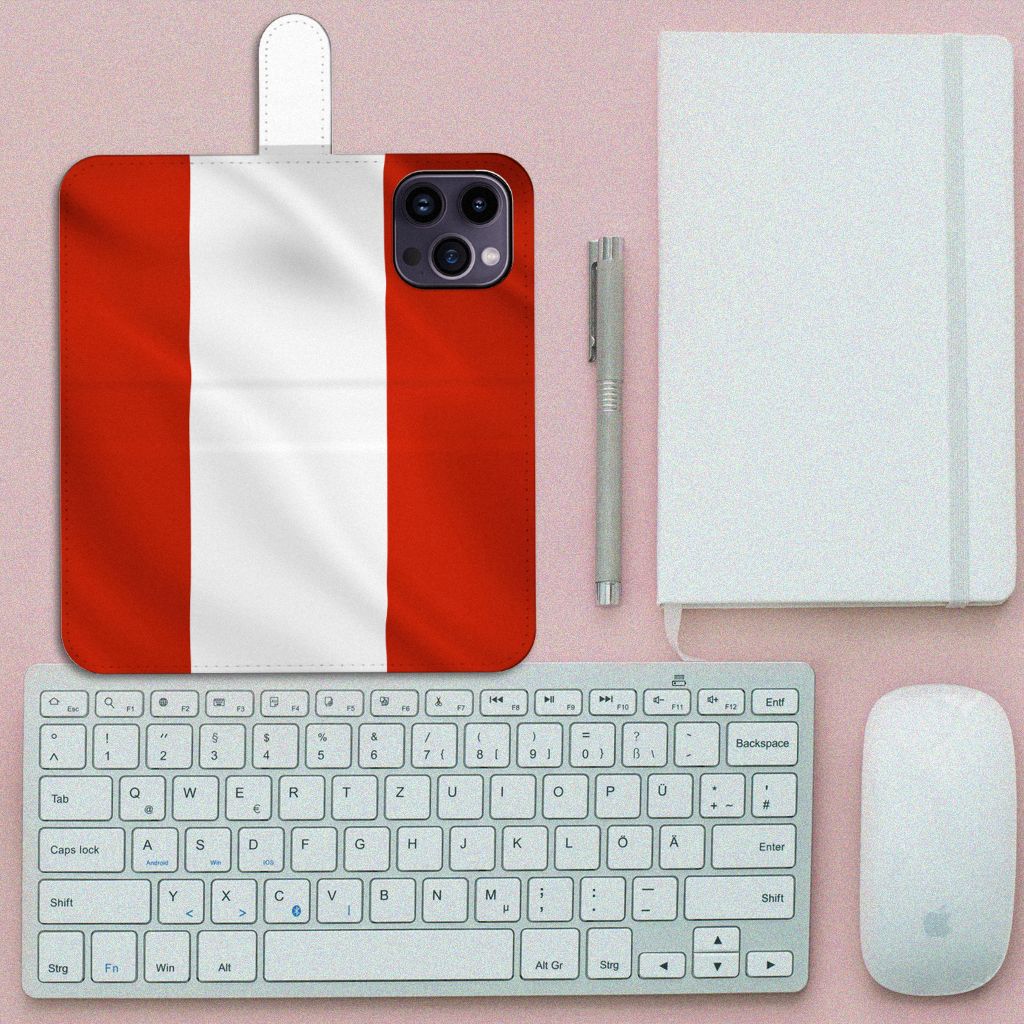 iPhone 15 Pro Max Bookstyle Case Oostenrijk met vlag, stijlvol en praktisch.