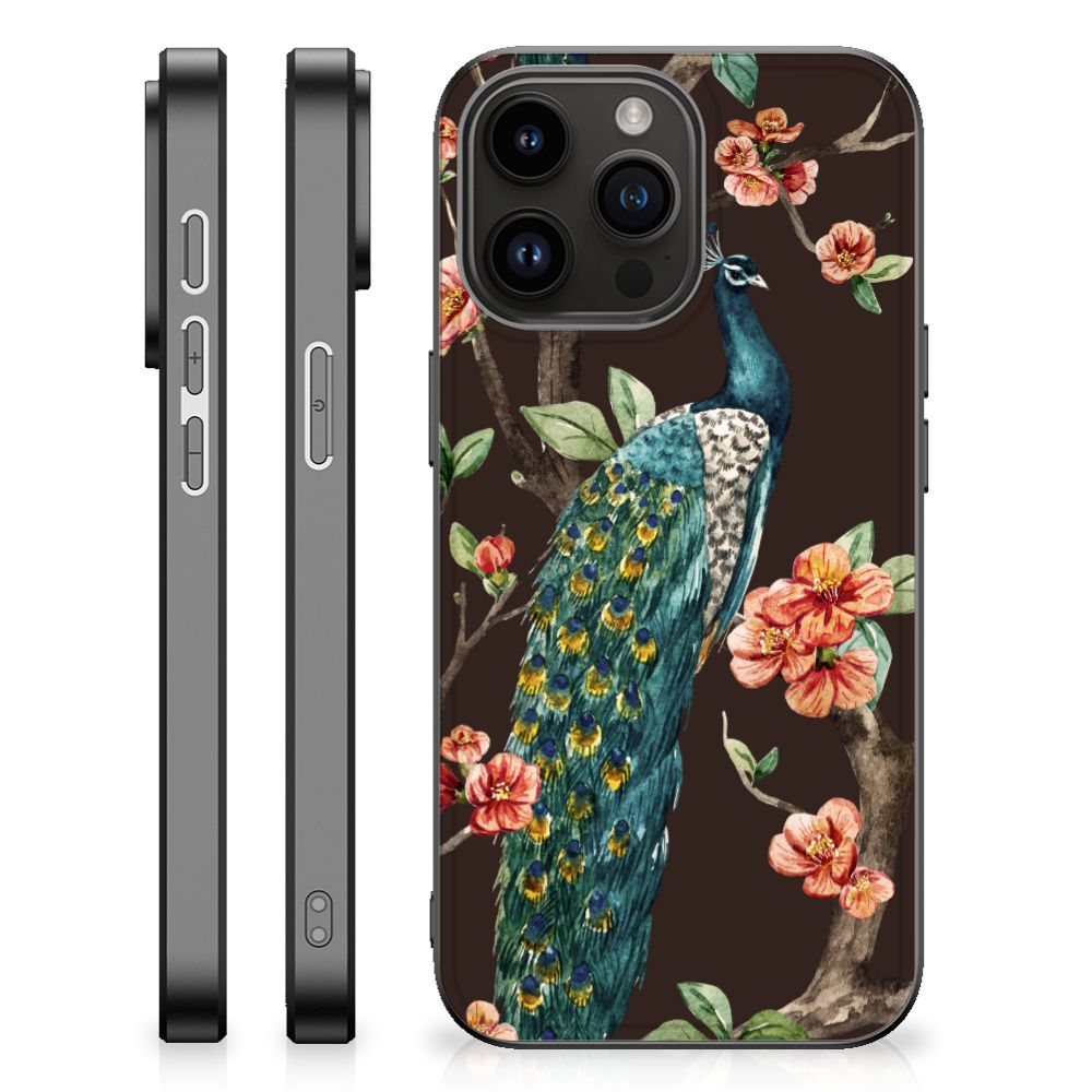 iPhone 15 Pro Max Dierenprint Telefoonhoesje Pauw met Bloemen B2C Telecom