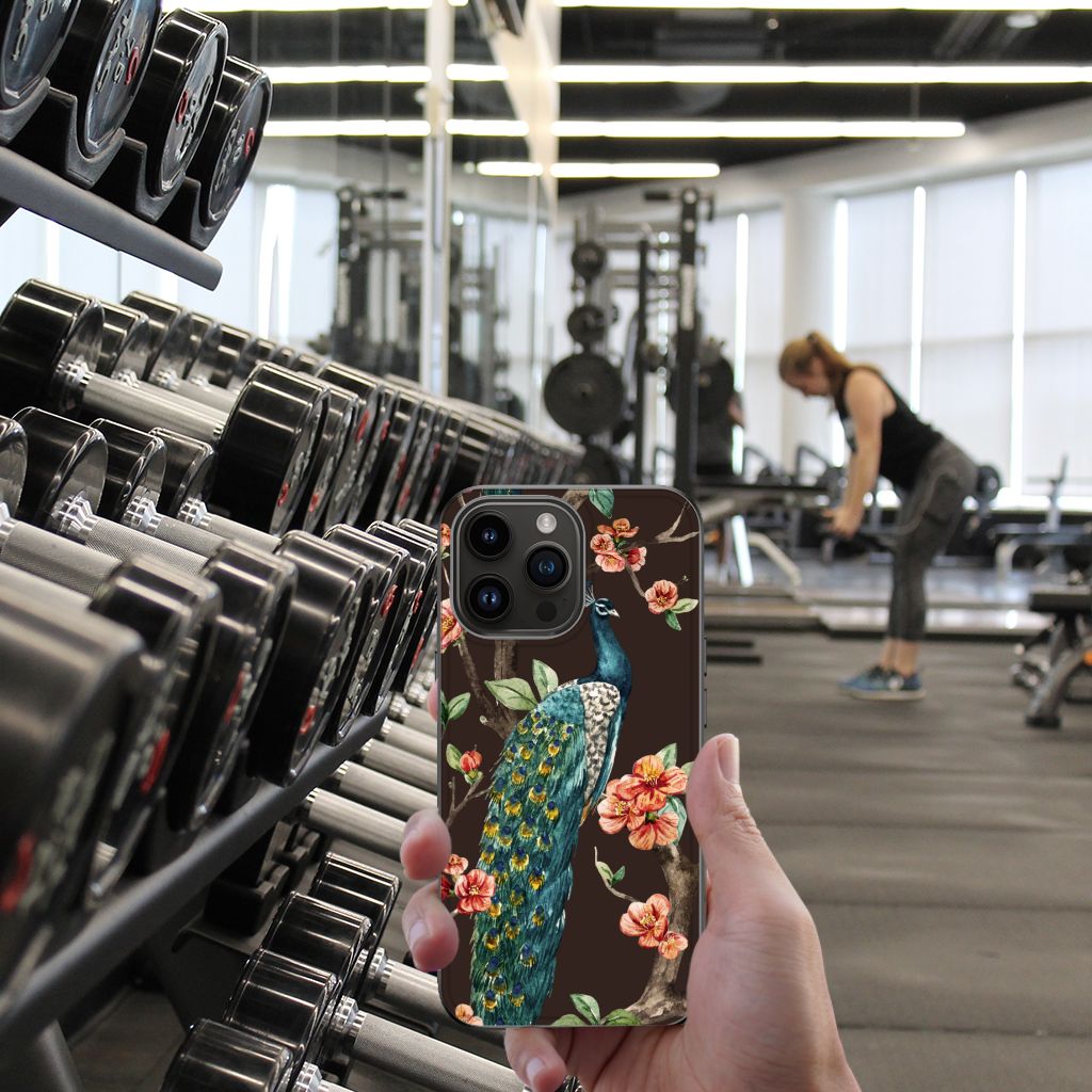 iPhone 15 Pro Max Dierenprint Telefoonhoesje Pauw met Bloemen B2C Telecom