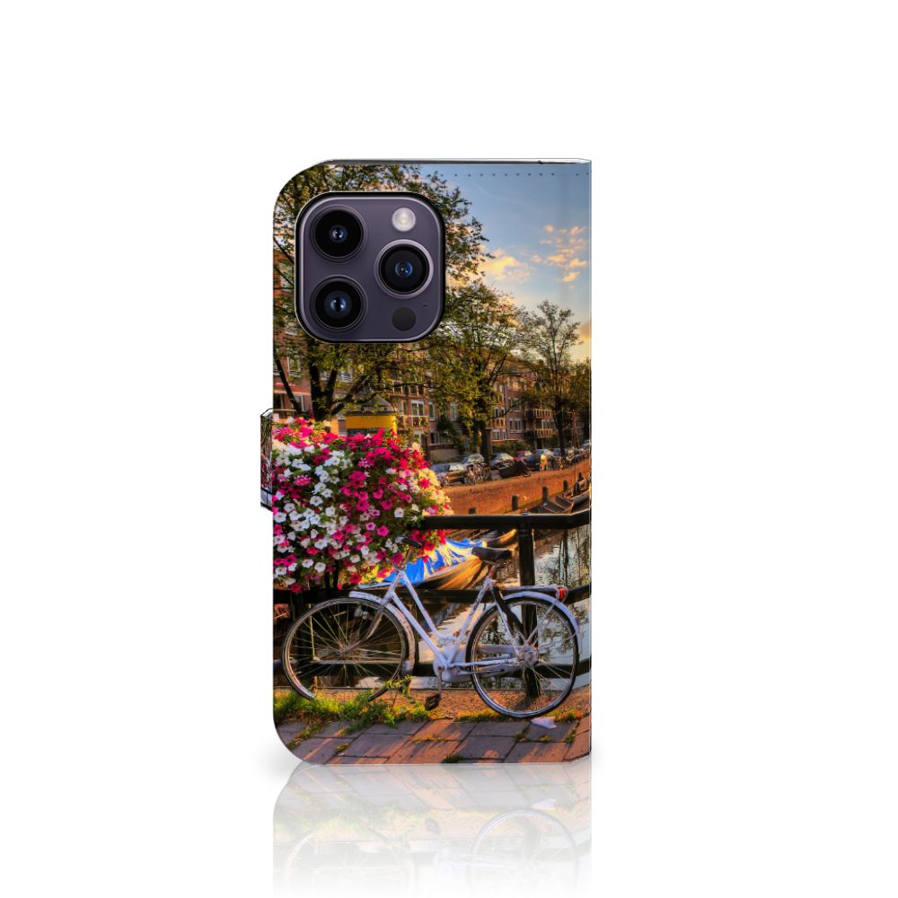 iPhone 15 Pro Max Flip Cover Amsterdamse Grachten met bloemen en fiets 🌸