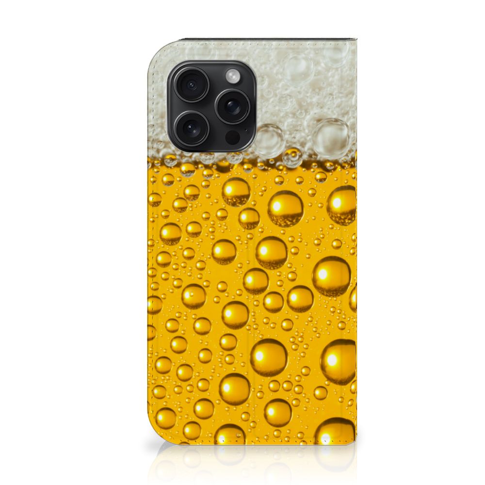 iPhone 15 Pro Max Flip Style Cover Bier met een opvallend bierprint en bubbels 🍺