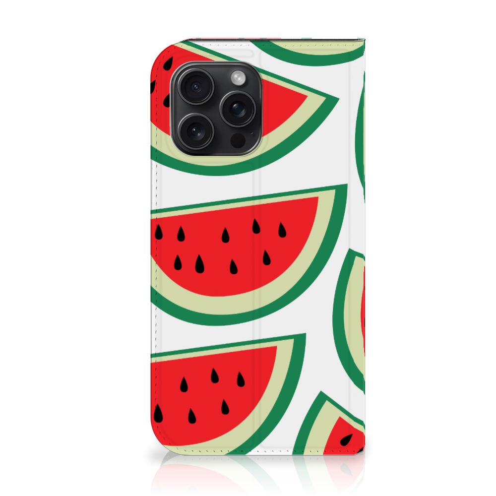 iPhone 15 Pro Max Flip Style Cover Watermelons design met vrolijke watermeloenmotieven 🍉.