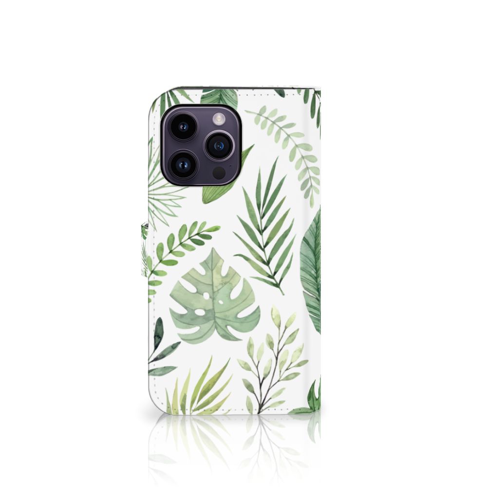iPhone 15 Pro Max Hoesje Leaves met een groen bladeren patroon op een lichte achtergrond 🌿.