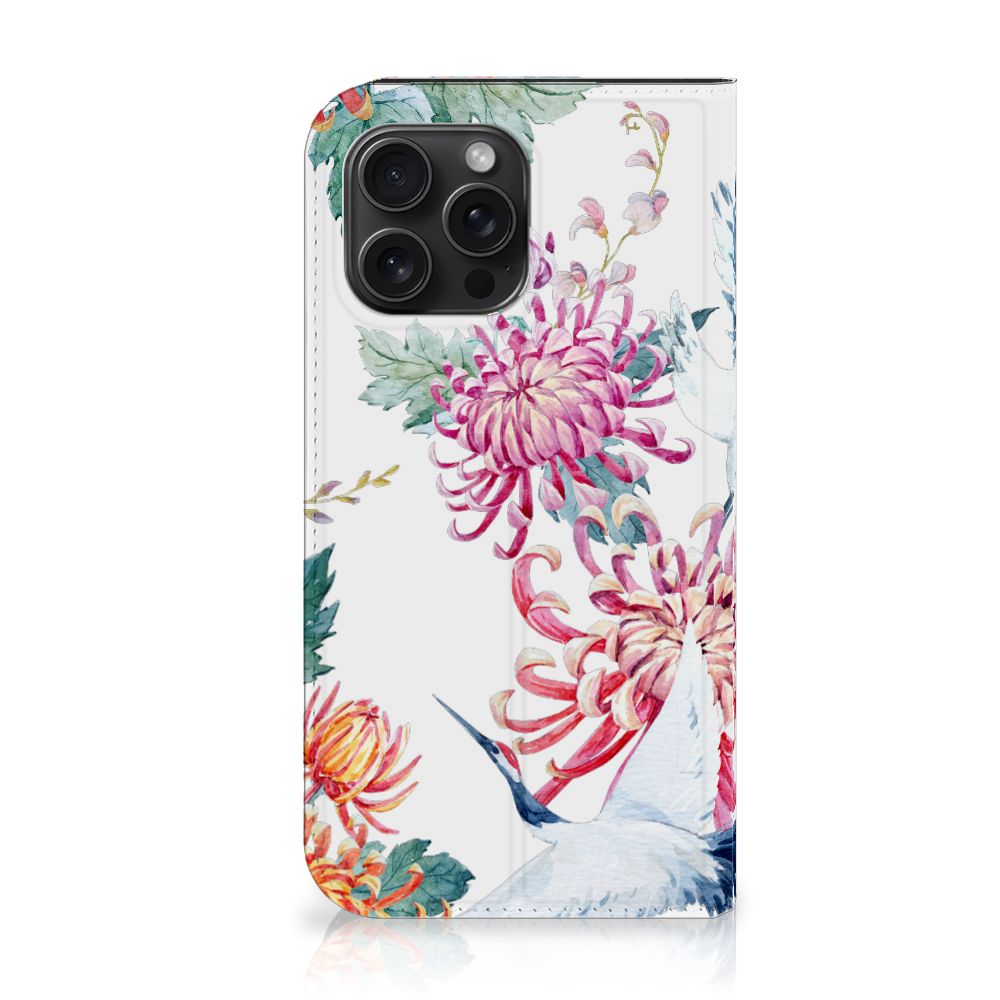 iPhone 15 Pro Max Hoesje maken Bird Flowers met kleurrijke bloemen en ooievaars 🦩.