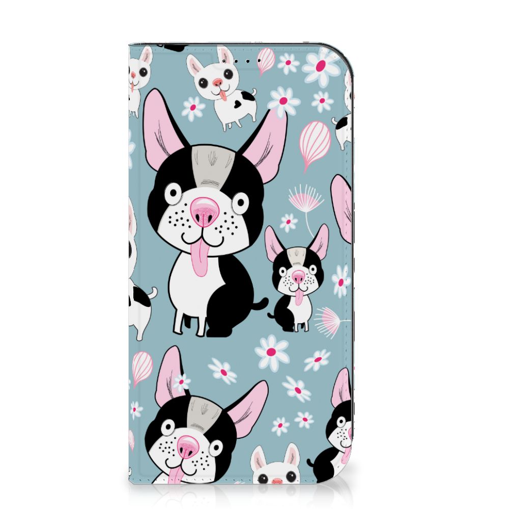 iPhone 15 Pro Max Hoesje maken Hondjes met schattige zwart-witte hondjes op een blauwe achtergrond 🐶