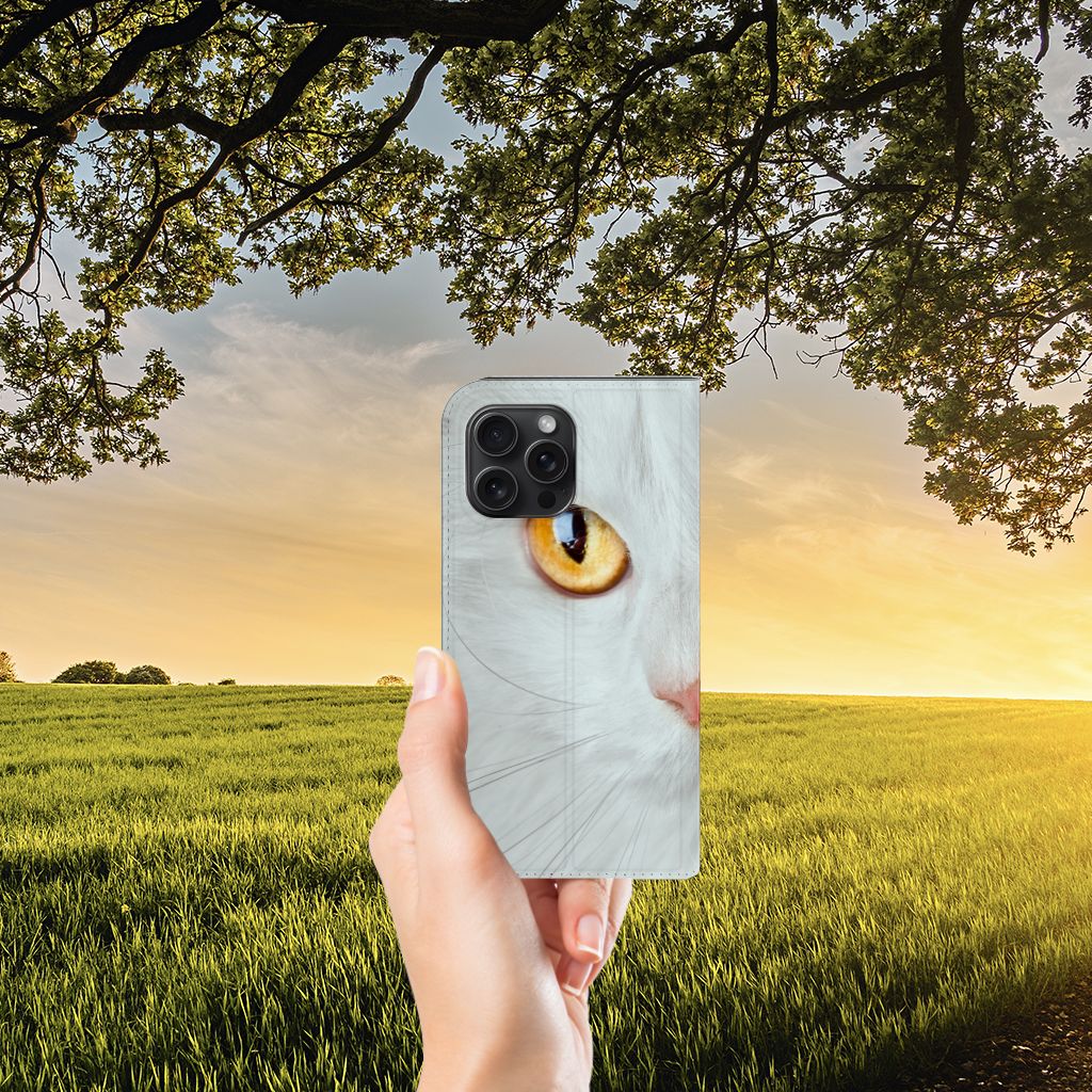 iPhone 15 Pro Max Hoesje maken Witte Kat design witte kat aanzicht