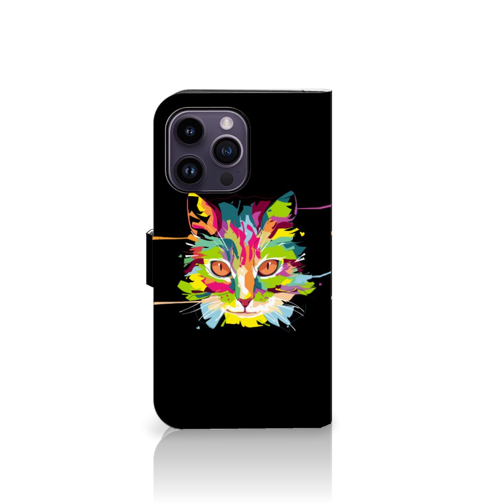 iPhone 15 Pro Max Leuk Hoesje Cat Color met kleurrijke kat op zwarte achtergrond 🐾