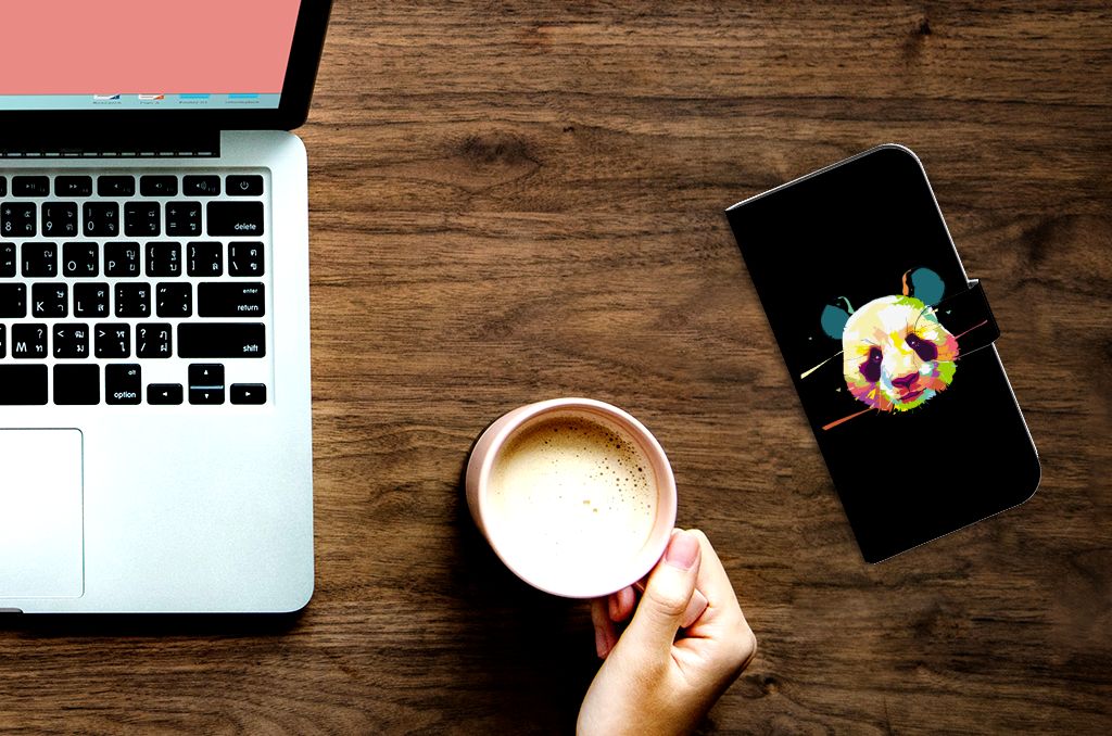 iPhone 15 Pro Max Leuk Hoesje Panda Color hoesje panda design hand laptop