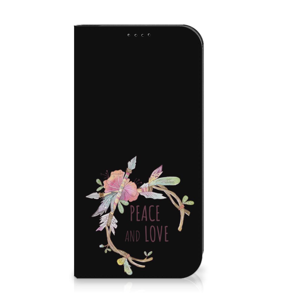 iPhone 15 Pro Max Magnet Case Boho Text voorkant design Peace and Love
