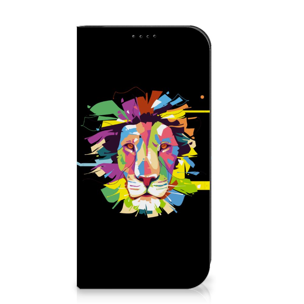 iPhone 15 Pro Max Magnet Case Lion Color - kleurrijk leeuw ontwerp op zwarte achtergrond 🦁