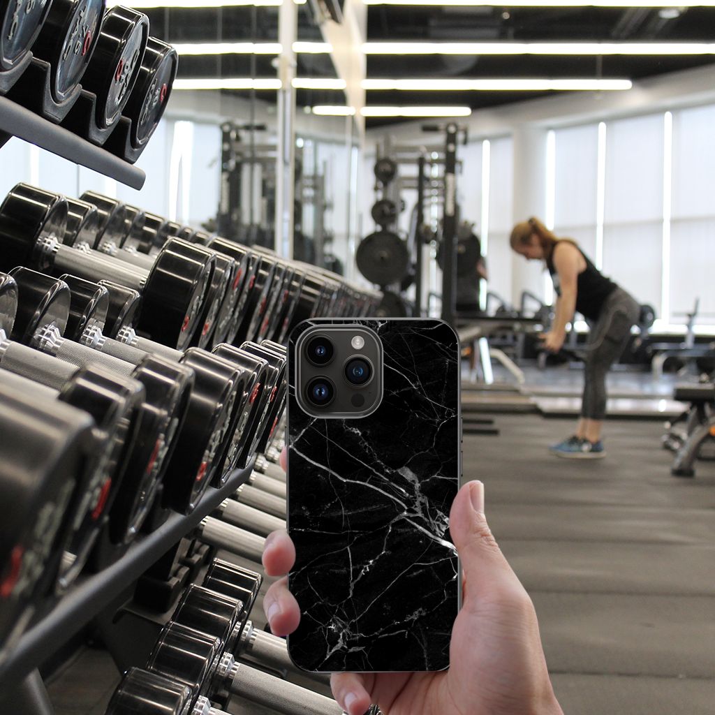 iPhone 15 Pro Max Marmeren Print Telefoonhoesje Marmer Zwart - Origineel Cadeau Vader B2C Telecom
