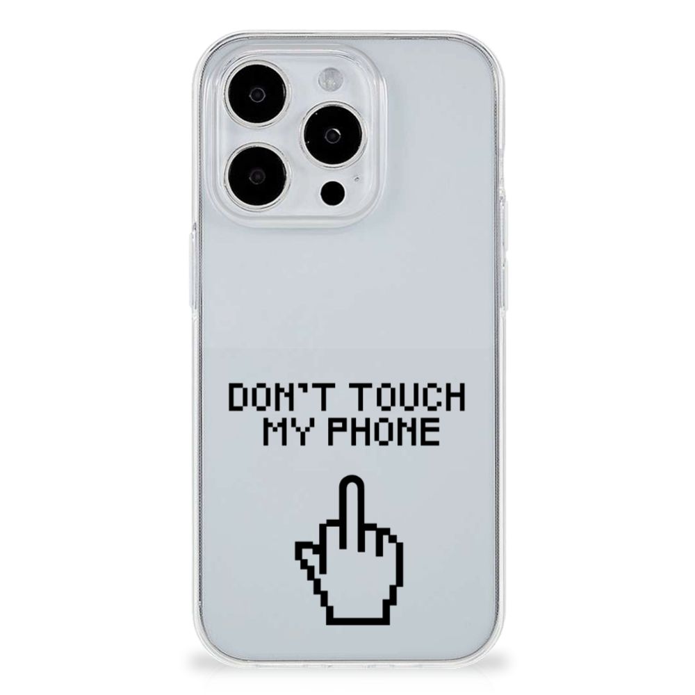iPhone 15 Pro Max Silicone-hoesje Finger Don't Touch My Phone met handcursor design.