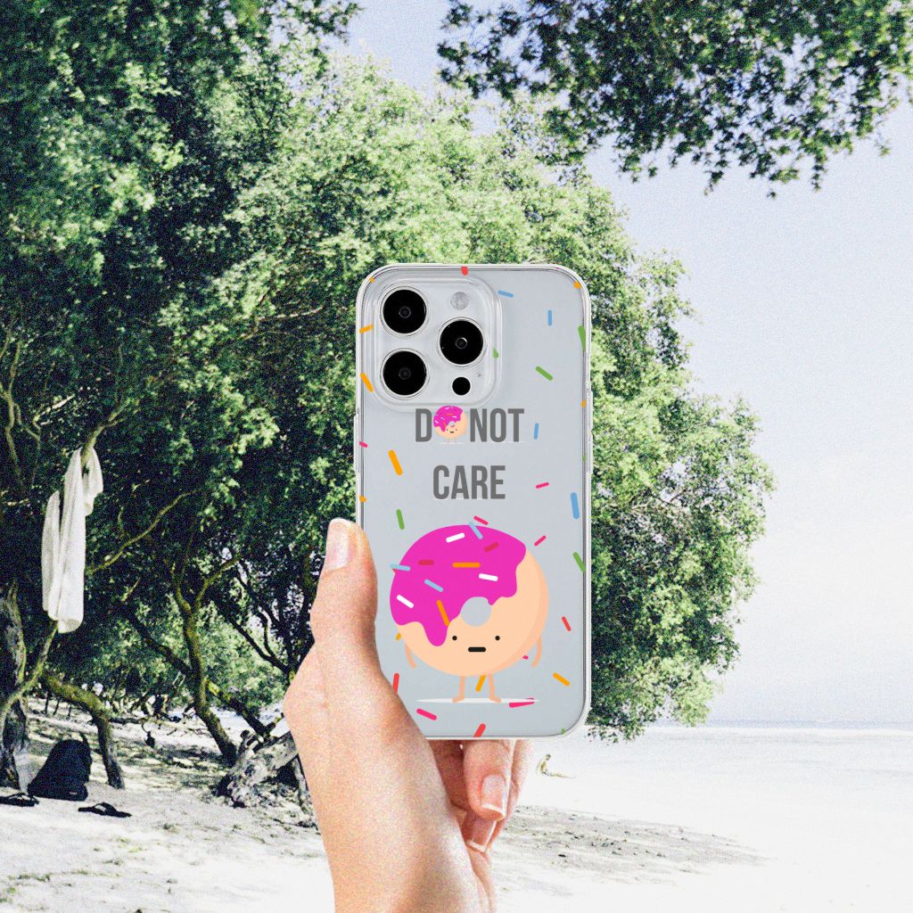 iPhone 15 Pro Max Siliconen Case Donut Roze met een vrolijke donut cartoon en kleurrijke sprinkles 🍩