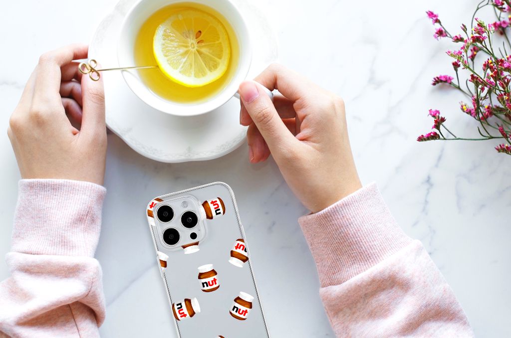 iPhone 15 Pro Max Siliconen Case Nut Jar designkleur bedrukte bovenkant aanzicht