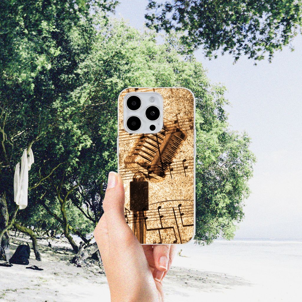 iPhone 15 Pro Max Siliconen Hoesje met foto Bladmuziek design bladmuziek aanzicht