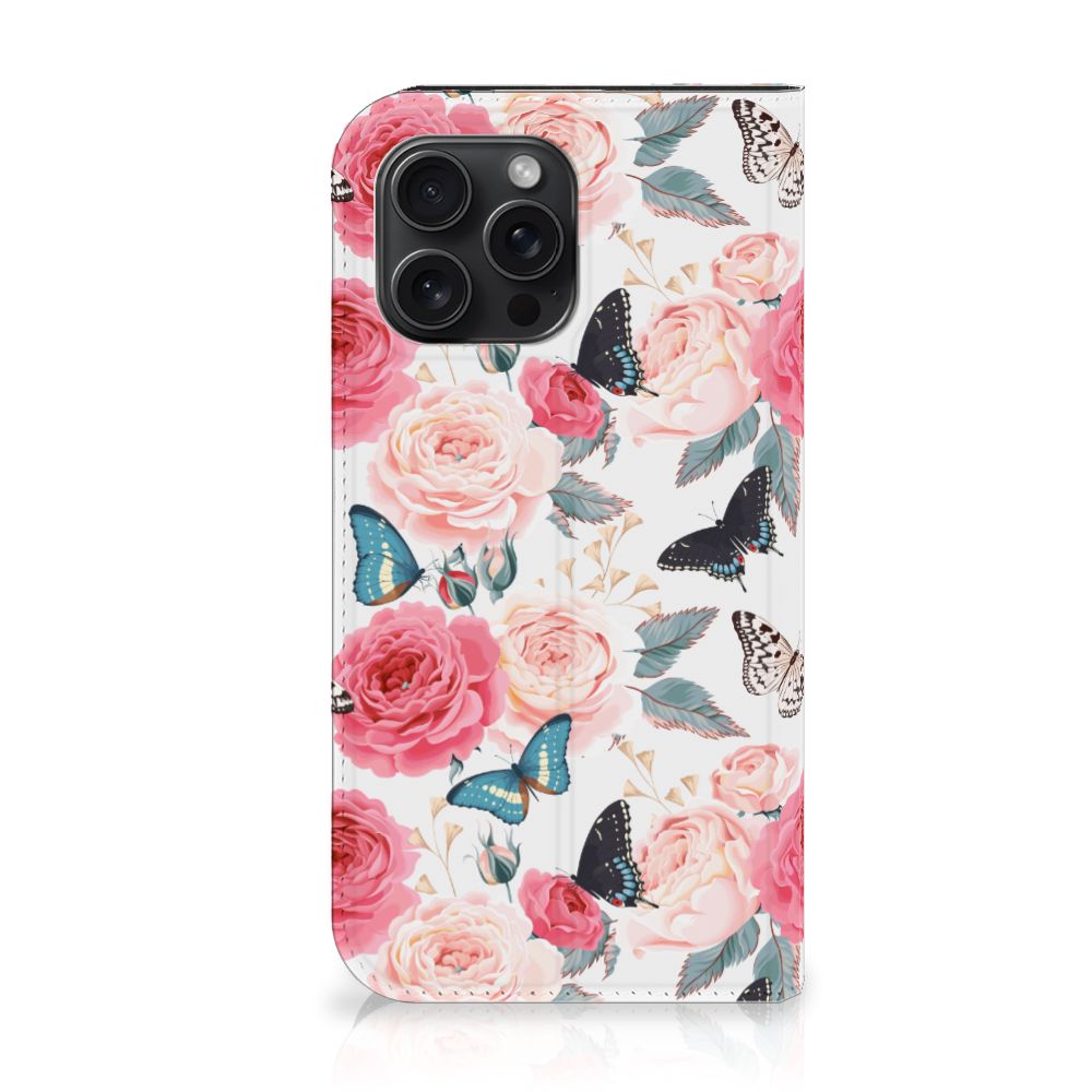 iPhone 15 Pro Max Smart Cover Butterfly Roses met prachtige bloemen en vlinders 🦋.
