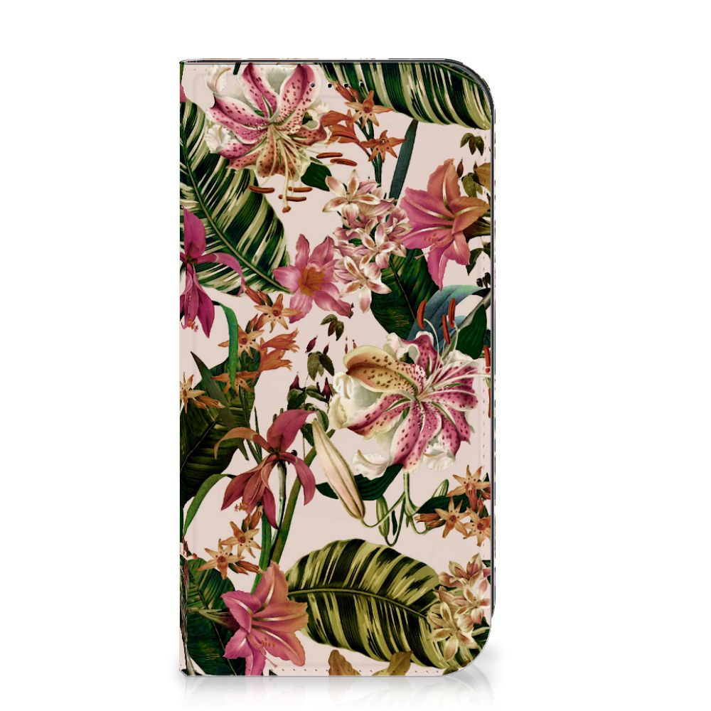 iPhone 15 Pro Max Smart Cover Flowers met paarswitte bloemen en groene bladeren 🌸