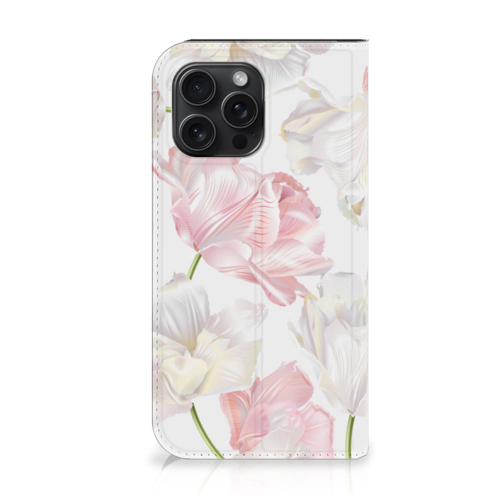iPhone 15 Pro Max Smart Cover Lovely Flowers met roze en witte bloemen, geeft stijl en bescherming 🌸.
