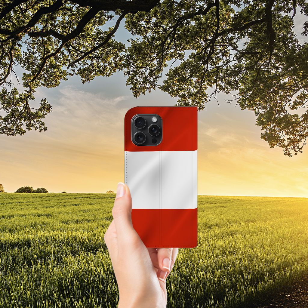 iPhone 15 Pro Max Standcase Oostenrijk met Oostenrijkse vlag in zonsondergang 🌅.