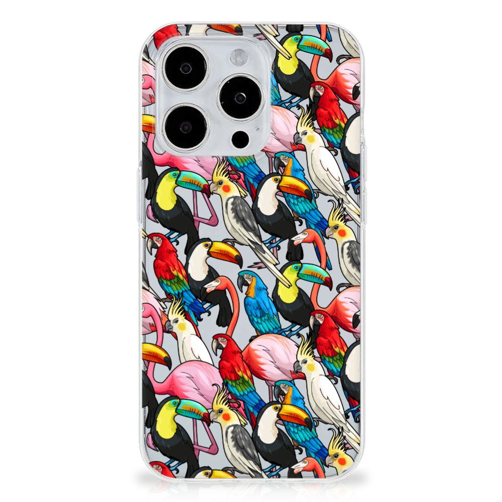 iPhone 15 Pro Max TPU Hoesje Birds met kleurrijke vogels zoals toekans, papegaaien en flamingo's 🦜.