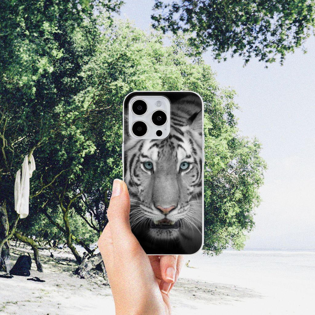 iPhone 15 Pro Max TPU Hoesje Tijger met indrukwekkende afbeelding van een witte tijger 🐅.