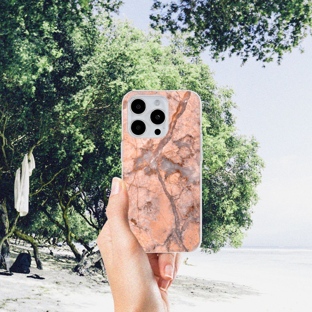 iPhone 15 Pro Max TPU Siliconen Hoesje Marmer Oranje in natuur met marmer effect 🌿